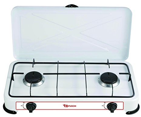 XONE Fornello a Gas GPL 2 fuochi, Struttura in Acciaio smaltato di Colore Bianco, Consumo 2,2 kW (160 g/h) | Fornello Campeggio Dimensioni: 58 x 33 x 9 cm, Peso: 3 kg
