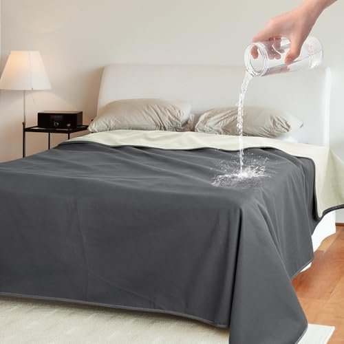 Catalonia Classy Vattentät filt, överkast, sofftäcke, gosig filt, soffskydd vattenavvisande, filt, pläd, fleece, filt för säng, soffa, 203 x 152 cm, grå