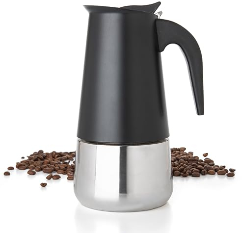 Mixpresso Black 9 Cup Greca Stovetop Espresso Pot 450ml/15oz, Moka Pot with Coffee Percolator Design, Stainless Steel Stove Top Coffee Maker for Camping or Home Use,Italian Stovetop Espresso Maker