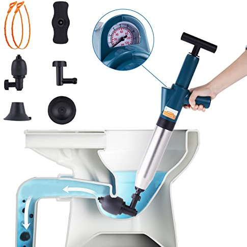 YUCHENGTECH Rohrreiniger Druckluft Abflussreiniger Pumpe Pressluft Rohrreiniger Toilettenkolben 4 in 1 Toiletten Pömpel für Toilette/Waschbecken/Badewanne/Bodenablauf
