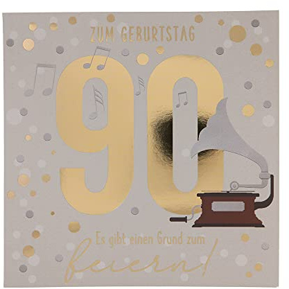 Depesche 11515-056 nummerkort för 90-årsdagen Födelsedag med musik, raffinerat vikbart kort med originell inre text, inklusive kuvert, format 15,5 x 15,5 cm