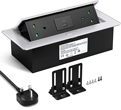 Ohuo Recessed Power Sockets with USB C PD 20W, Desk Power Strip Recessed for Home Office, 1,8m Cable