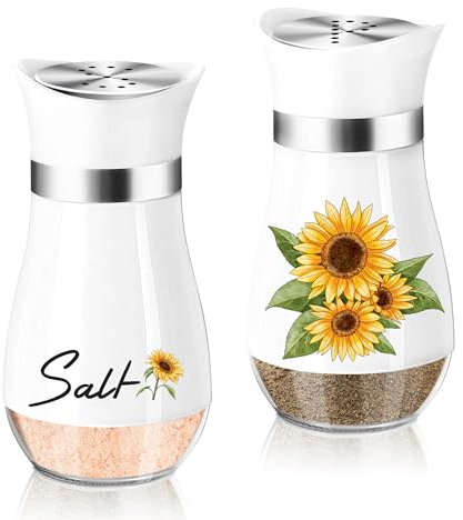 Dorblely Saliera e Pepiera Set, 120ml Fondo di Vetro Sale e Pepe, Tradizionale Spargisale da Cucina per Spezie, Spezie, Sale, Pepe, Spezie - Bianca Girasole