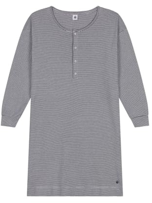 Petit Bateau A0AXV Chemise de Nuit Manches Longues Femme, Smoking/Marshmallow XS