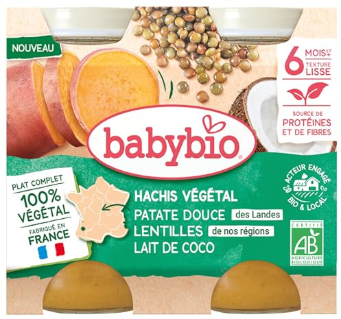 Babybio Hachis Végétal Patate Douce Lentilles Lait de Coco 6 Mois et + Bio 2 Pots de 200 g