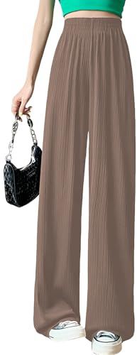 MGizo DtiSpectrum Pantalones de Canalé Ligeros para Mujer - Pantalones de Pierna Recta con Cintura Alta Elástica y Anchos, Pantalones Plisados Fluidos y Transpirables para Estar en Casa