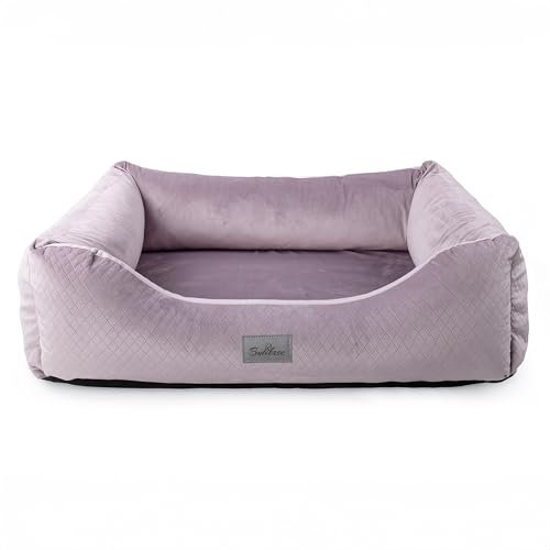 BOUTIQUE ZOO Exclusive Hundebett | Hundeliege, Hundekörbchen mit Kissen | Hundesofa für kleine und mittlere Hunde | Große: M - 75 x 66 x 20 cm | Farbe: Velvet Rosa