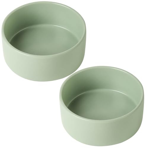 UBEE Juego de 2 cuencos de cerámica para perros, cuenco de comida para perros de 5.1 pulgadas, plato de agua para perros pequeños y gatos grandes, color verde salvia