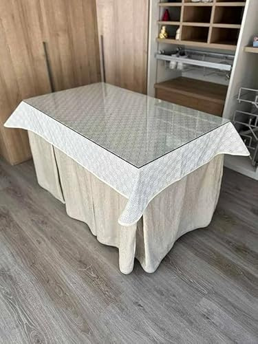 Genérico Ropa Chenilla Reforzada de Mesa Camilla Rectangular (Beige) con 8 Pliegues - Diferentes Medidas - Incluye tapete con Rombos - Falda Mesa Camilla, Ropa Chenilla (120 x 70 cm (72 cm de Alto))