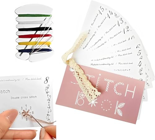 HABNI 1 Pieza Mini Libro de Costura Creativo, Juego de Tarjetas para Mejorar Habilidades, Bordado y Técnicas - Portátil