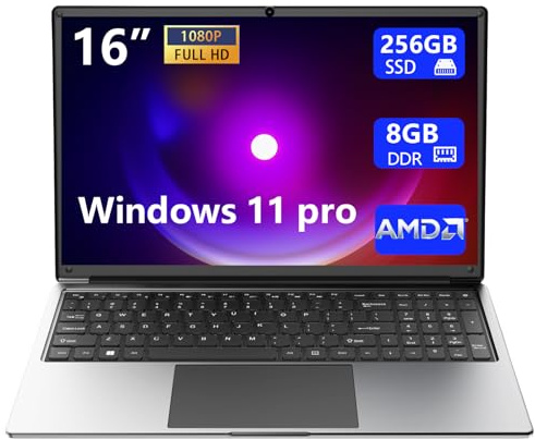 laptop 16-inch 8GB DDR 256GB SSD portable laptop computer, expandable to 1TB, AMD A9-9400 Radeon R5 CPU up to 3.2 GHz, 9000mAh battery, Numeric Keypad, USB 3.0, dual-band WiFi, webcam, slim laptops