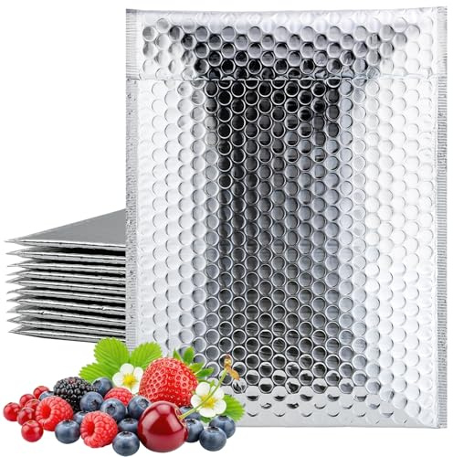 Gdotmely 10 Pack Thermal Bubble Mailer, 8 x 11 Inch Silver Metallic Bubble Mailers, Foil Mailing Envelopes, Self-Sealing Padded Envelopes, Waterproof Insulated Shipping Bags for Cold Shipping
