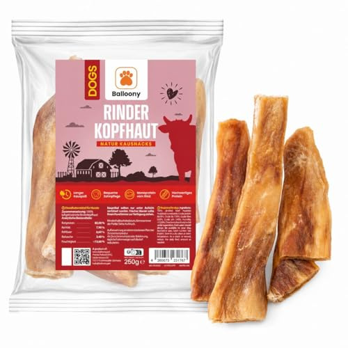 Balloony Cuir chevelu de bœuf 100 % pour chien – Article à mâcher naturel, plaisir à mâcher extra long, sans céréales