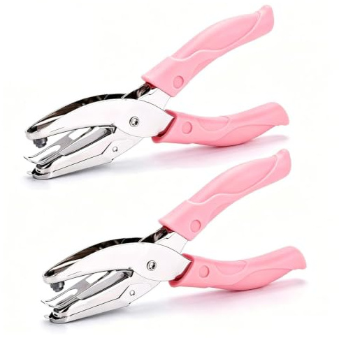 2 Pcs Single Hole Punch Hole Pliers Puncher for Crafts with Soft Grip Handle, Paper Punch with Paper Cage for Kids, Metal Hole Perforator for Clean Hole for Tags, DIY Crafts in Office, Home, Classroom