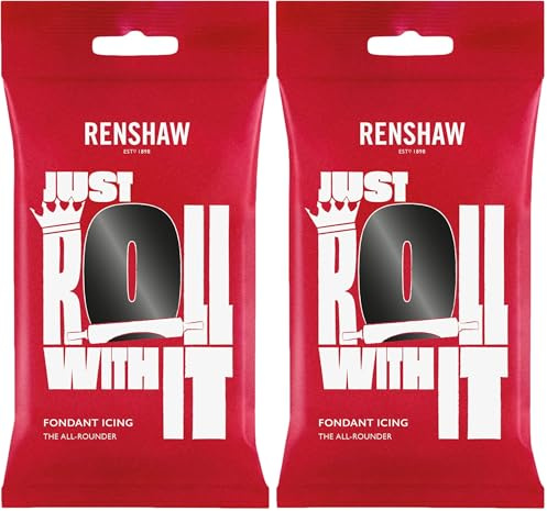 Renshaw Jet Black Ready to Roll Fondant Icing, 1 kg (Pack of 2)