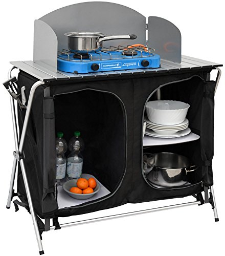 AMANKA Camping-Küche inkl Windschutz 90x48x115cm 3 Fächer Campingschrank faltbar Kocherschrank Zeltschrank Campingmöbel