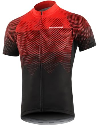 BERGRISAR Camiseta de Ciclismo de Manga Corta para Hombre, 3+1 Bolsillos con Cremallera - 8006 Rojo - XXL