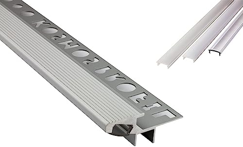 tktrading24 T-40 20° LED Premium Treppenprofil Alu Fliesenprofil 10mm silber - 2m milky
