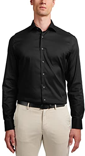 Eterna Chemise à Manches Longues Slim fit Performance Stretch Noir uni, 42 Homme