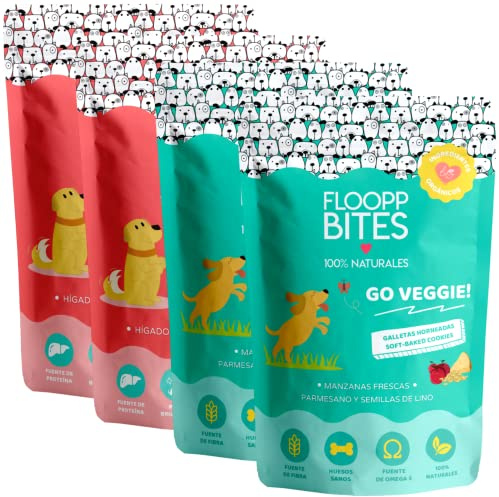 Floopp Bites Galletas de Entrenamiento Monoproteína para Perros, Hechas al Horno, Mix Pack 4x100g