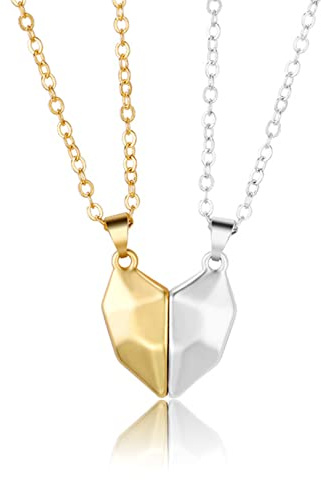 CERSLIMO Magnetic Necklaces for Couples, Heart Pendant Necklace Romantic Gifts for Girlfriend Boyfriend Best Friend Necklace Him and Her Magnetic Necklace Jewellery (Gold, Silver Chains)