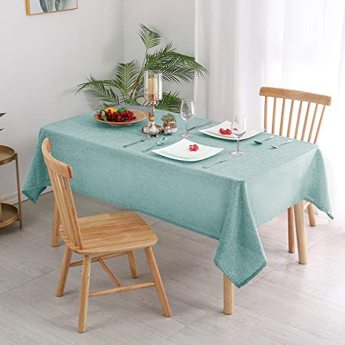 Hiasan Tischdecke Leinenoptik Eckig Tischtuch Wasserabweisend Tischwäsche, 1 Stück, 135 x 220 cm, Türkis