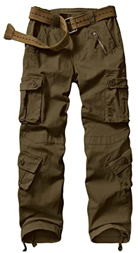 Ycfish Pantalon cargo femme - Multi-poches - Randonnée - Fermeture éclair - Armée - Extérieur - Confortable - Cargo, marron, W36