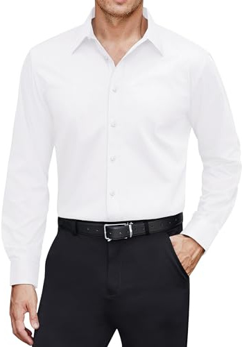 J.VER Men's Dress Shirts Cotton Stretch Long Sleeve Solid Formal Shirt Business Stain Shield Casual Button Down Shirts White XL