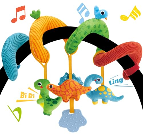 hahaland Kinderwagen Spielzeug, Kinderwagenkette mit Dinosaurier Mustern, Activity Spirale Spielzeug für Bett, Babyschale Spielzeug,Autositz,Plüsch Baby Spielzeug für ab 0 Monate Junge Mädchen
