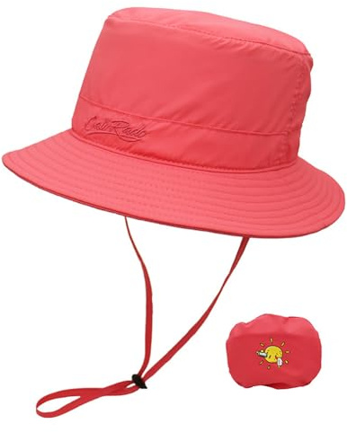 Qiantull Sonnenhut Kinder UPF 50+ UV-Schutz Atmungsaktiv Fischerhut Faltbar Baby Sun Hat Strandhut Outdoor Quick Drying Sommer Campinghut mit Aufbewahrungstasche für Junge Mädchen(50-54cm) Rot