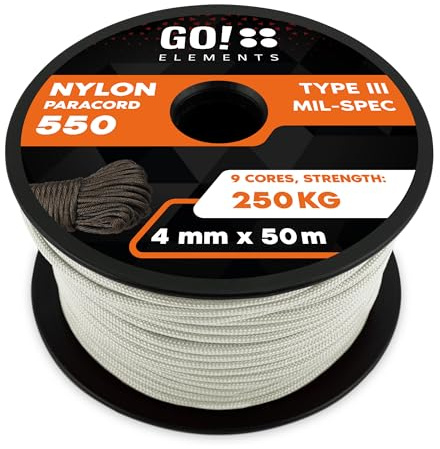 GO!elements Paracord de Nylon Resistente al desgarro 4mm – 550 Tipo III, línea Gruesa Multifuncional Adecuada como Yute, Carga máx. 250kg