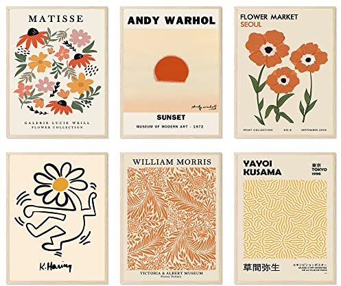 JINZUNRUI Poster Set, Matisse Bilder, 6 Stück Flower Market William Morris Poster, Vintage Wandbilder Wohnzimmer Schlafzimmer, A4 Blider Wanddeko Leinwand Kunstdruck Aesthetic Room Decor, ohne Rahmen