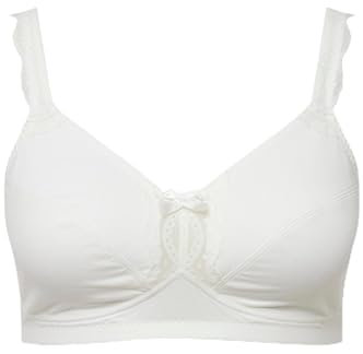 Ulla Popken Damen Soft-Bra, Wireless, Cotton & Lace BH, Schneeweiß, 105C