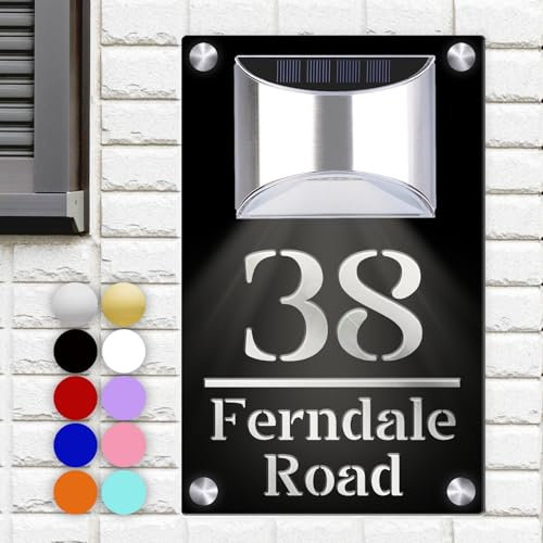 XRLSG Personalized Solar House Numbers for Outside Custom Solar Address Sign Housewarming Gift LED Address Numbers Modern Plaque for Garden Yard Home