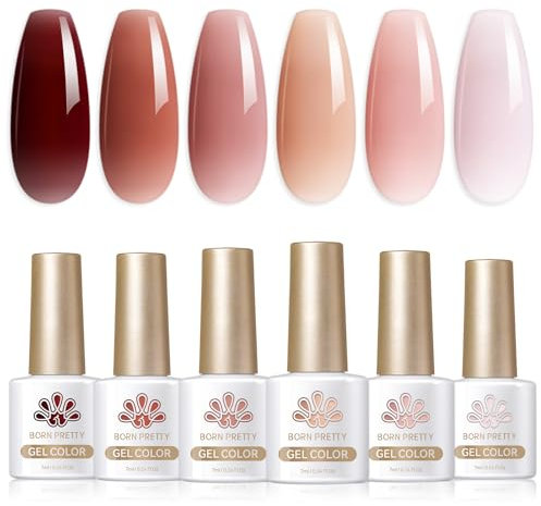 BORN PRETTY Jelly Gel Nail Polish Set 6 Colors Sheer Nude Red Pink Translucent Gel Polish Soak off U V/LED DIY Manicure Gift Rose Garden Series