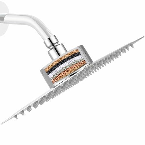 Katezon Filtered Shower Head, High Pressure Showerhead with Filter for Hard Water Remove Chlorine and Harmful Substances, 25 cm Square Rainfall Shower Head (Chrome)