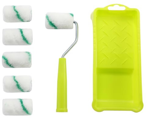 Mini rouleau de peinture avec poignées, lot de rouleaux de peinture, rouleau de peinture professionnel, bac à peinture, 1 rouleau de peinture, 1 bac à peinture, 6 rouleaux de filtre, mini pinceaux