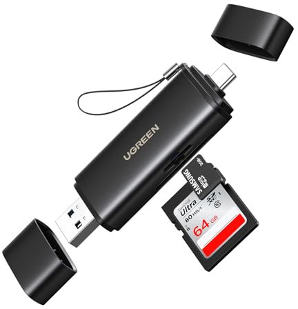 UGREEN SD4.0 UHS II Lecteur Carte SD USB C et USB A 312MB/s Plug Play Adaptateur de Micro SD TF 4.0 en Aluminium Compatible avec MacBook Air iPad Pro iPhone 16 Plus Pro Max 15 Galaxy S25 S24 Ultra