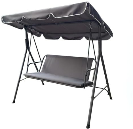 OHS 3 Seater Garden Swing Grey, Outdoor Garden Bench with Adjustable Canopy & Cushioned Seats Relaxing Comfy Outdoor Patio Hammock Bench, Charcoal