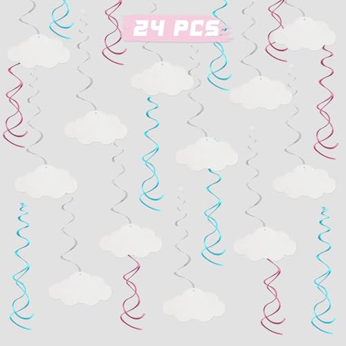 Cloud Hanging Swirls, Clouds Sky Birthday Party Swirls Supplies, On Cloud 9 Sign, Weather Themed, Engagement Wedding Party Foil Ceiling Decoration Supplies 24 PCS Glitter