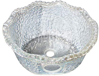 Pink Palm Lavandino Moderno in Vetro - Lavandino da Bagno sopra Il Piano - Bianco Rotondo