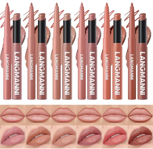 12 PCS Matte Lipstick & Lip Liner Set - Long Lasting Waterproof Nude Lipsticks with Matching Lip Liner, Smooth Creamy Texture, Non-Fading Lip Makeup Gift Set (Set A)
