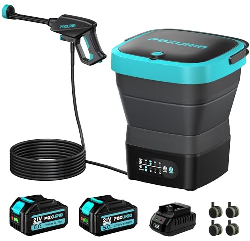 750PSI Portable Pressure Washer Cordless, 4.5Gal Tank, 4 Adjustable Pressure Electric Power Washer with 2x5.0Ah Battery & Quick Charger, 5-in-1 Nozzle, 10FT Hose, Power Cleaning for Car Washing, Patio