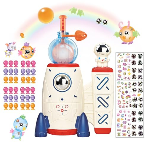 Kenmohuo Kit de bricolage de ballons magiques spatiaux, 160 ballons fusées spatiales avec lanceur de pompe, accessoires autocollants Monster Pals, ballons rebondissants décorés, activité créative