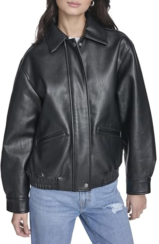 Levi's Women's Faux Leather Relaxed Fit Bomber, Black, Large