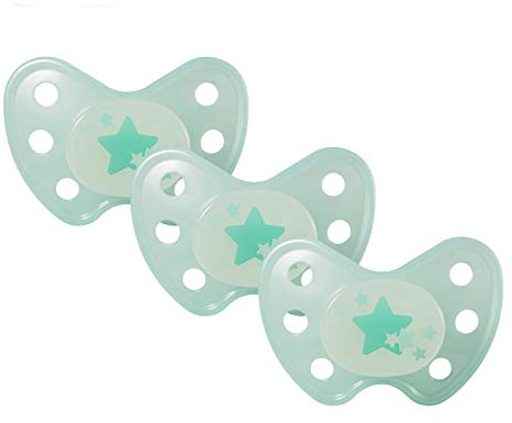Ciuccio notturno in silicone Dentistar® - misura 3 - a partire da 14 mesi - ciuccio per bambini - il ciuccio brilla al buio - amico dei denti - stelle turchesi