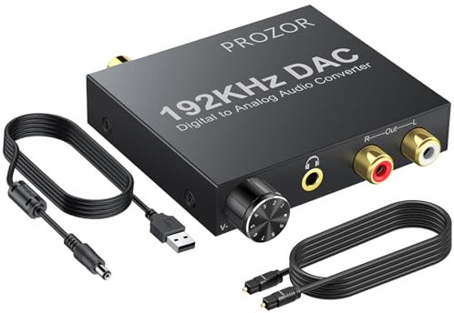 PROZOR 192KHz Digital to Analog Audio Converter - Upgrade Volume Adjustable Optical to RCA with Optical & USB Power Cable, Digital DAC SPDIF TOSLINK to Stereo L/R & 3.5mm Jack