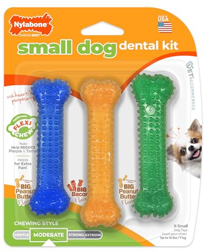 Nylabone Flexi Chew Small Dog Dental Kit, Textured Dog Chew Toys, 3 Count