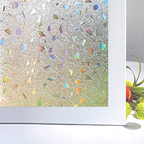 Zindoo Sichtschutzfolie Fenster 3D Fensterfolie Ohne Kleber Dekorfolie Farbeffekt unter Licht Sichtschutzfolie Anti-UV 45X200CM