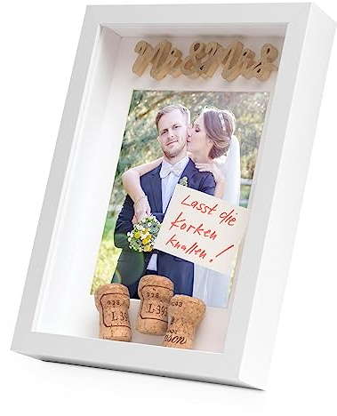 PHOTOLINI 3D Bilderrahmen zum Befüllen 21x30 A4 Weiß, 3 cm tiefer Objektrahmen mit Glas, tiefer Bilderrahmen A4 21x30 Holz MDF mit Passepartout, Dicker 3D Rahmen befüllbar für Gegenstände Geschenk